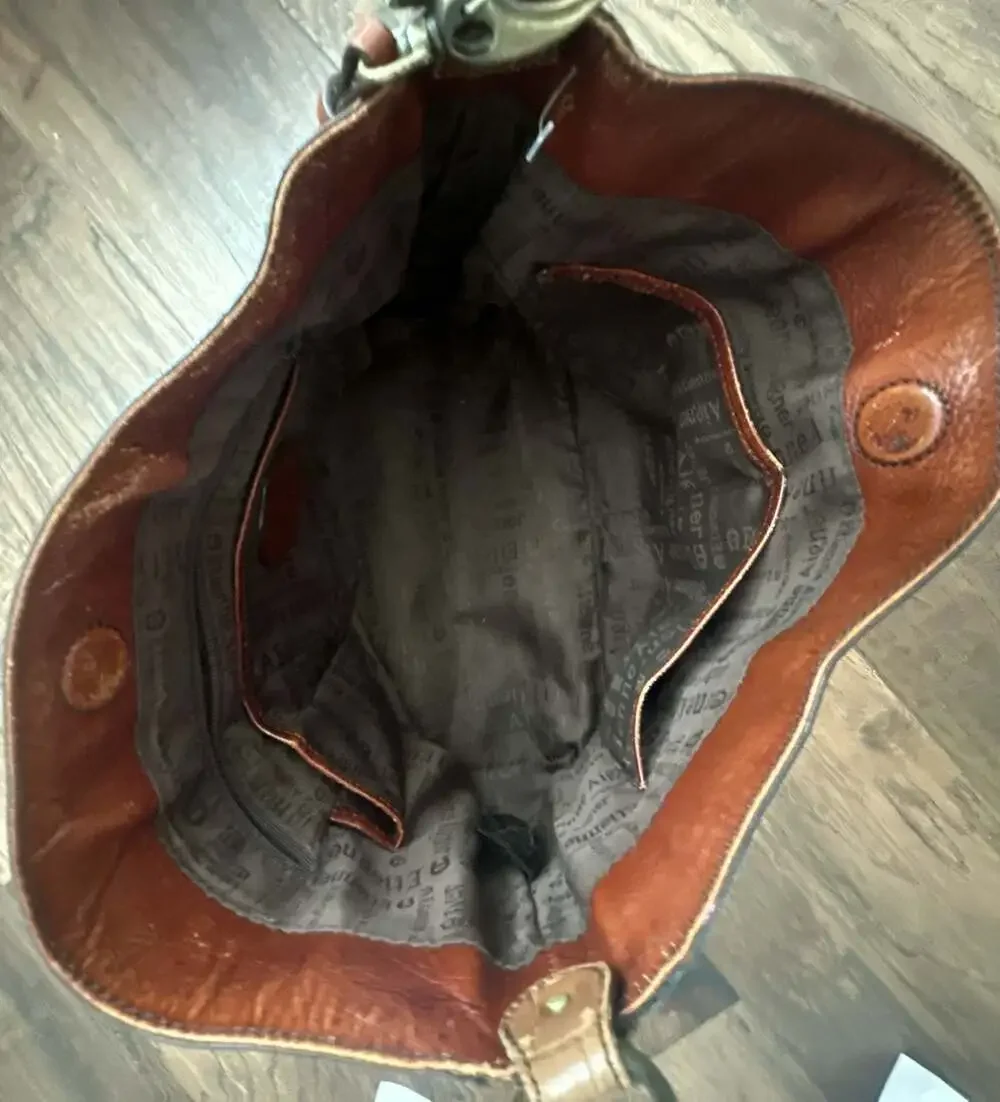 Etienne Aigner Vintage Brown Leather Hobo Shoulder Bag with Gold-Tone Hardware